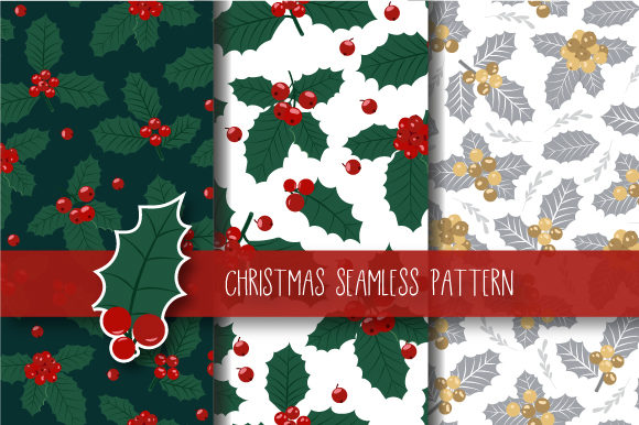 Christmas Seamless Pattern Holly Berries