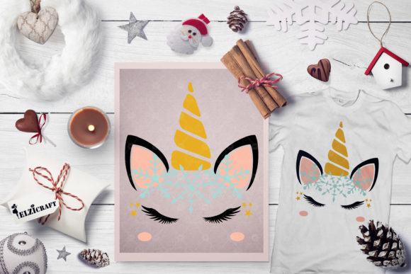 Christmas Unicorn Snowflake Face for Crafts