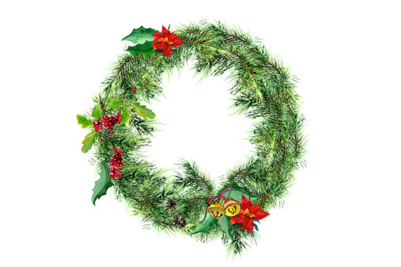 Watercolor Christmas Wreath for Decorative Elements