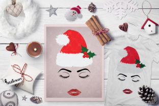 Woman Face with Christmas Hat, Makeup for Crafts